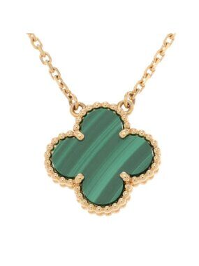 Van Cleef & Arpels Vintage Alhambra NC Malachite Necklace 18k Yellow Gold 18k
